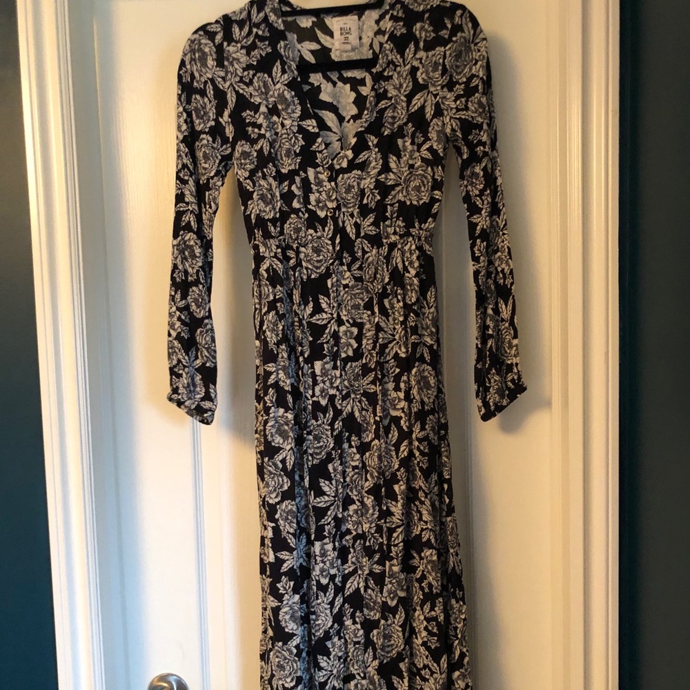Billabong Black Maxi Dress with White Floral Print